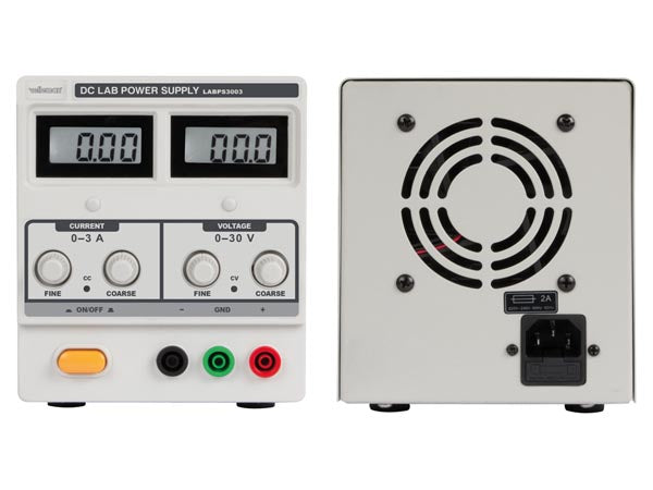 Laboratoriestrømforsyning - 0-30V / 0-3A m. sikkerhedsbøsn.