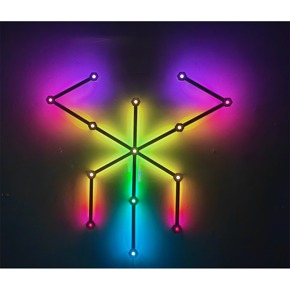 Hexa-Light RGBIC Sæt - 9 lysskinner, vægmonterede, Bluetooth app, USB, 8W, 5V
