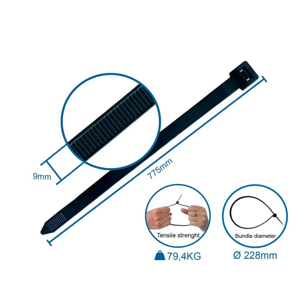 Strips / Kabelbinder 9,0x775 mm. sort - 100 stk.