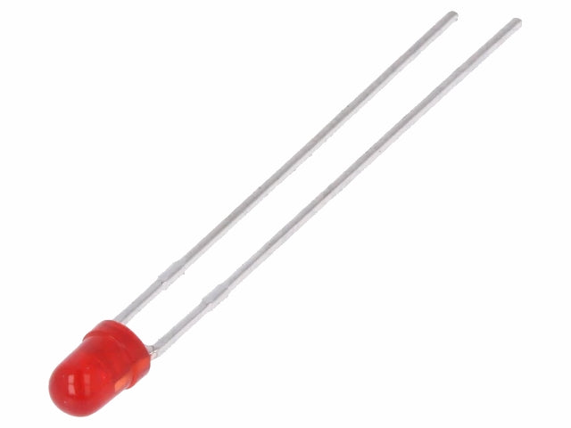 3mm LED - Rund, RØD diffus (2mcd, 50°)