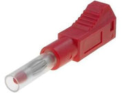 Bananstik m. sikkerhedskappe - 4mm, 60V / 32A, lodde, Rød