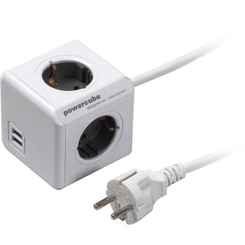 PowerCube extended  dobbelt USB + 4 udtag med 1,5 meter ledning