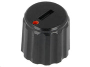 Drejeknap til 6mm aksel, Push-in - Ø11x10mm Sort m. rød prik