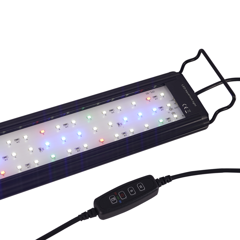 Akvariearmatur med 16W LED i hvid/blå/rød/grøn, justerbar længde, IP66 - 60-75 cm