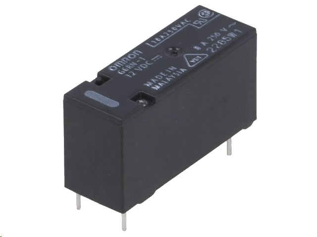 Vertikalt relæ - 12Vdc, 8A, 1 x skifte (3,2mm benafst.)