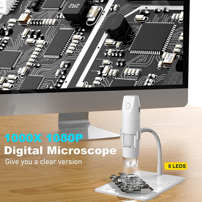 Wi-Fi mikroskop - 2MP, 1000X, 8 LED, App (IOS, Android, PC)