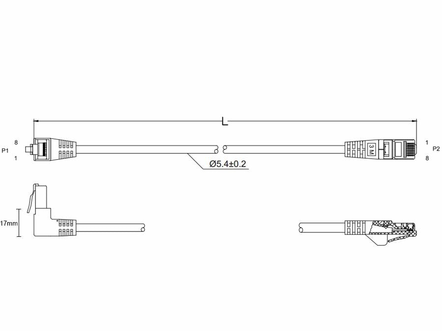 FTP netværkskabel - 2xRJ45, 1x90° CAT5e, Hvid (1m)