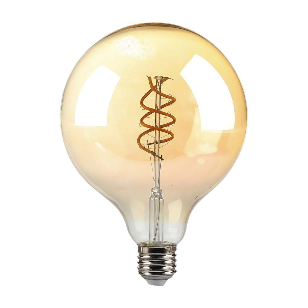 G125 LED pære - 6W, dobbelt spiral, kultråd, amber glas, 1800K, E27, 400lm, RA80