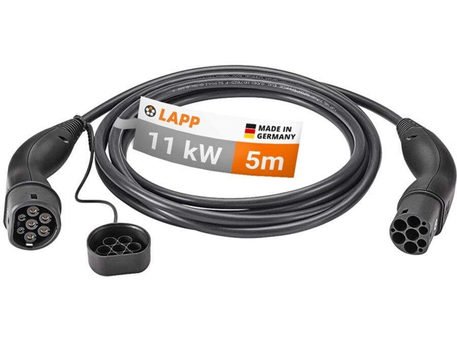 Type 2 EV ladekabel, op til 11kW, Sort (5m)
