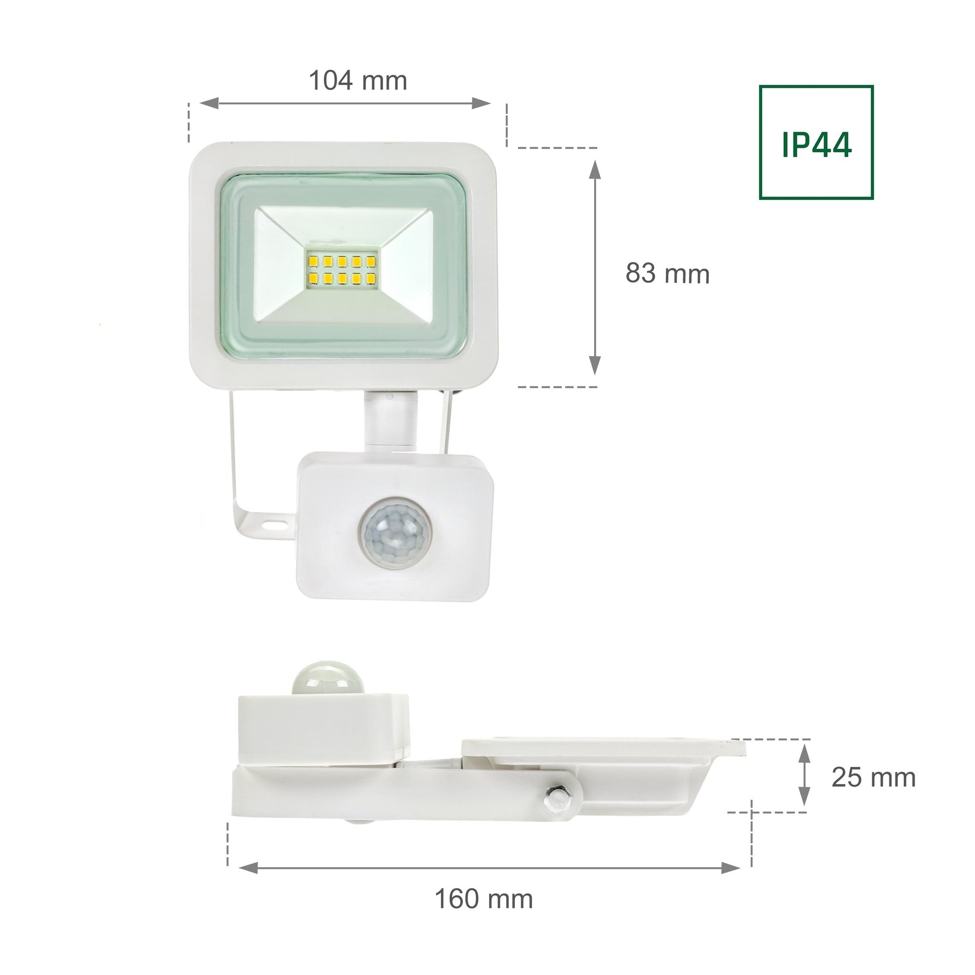 10W LED projektør m. sensor 3000K 810 Lumen