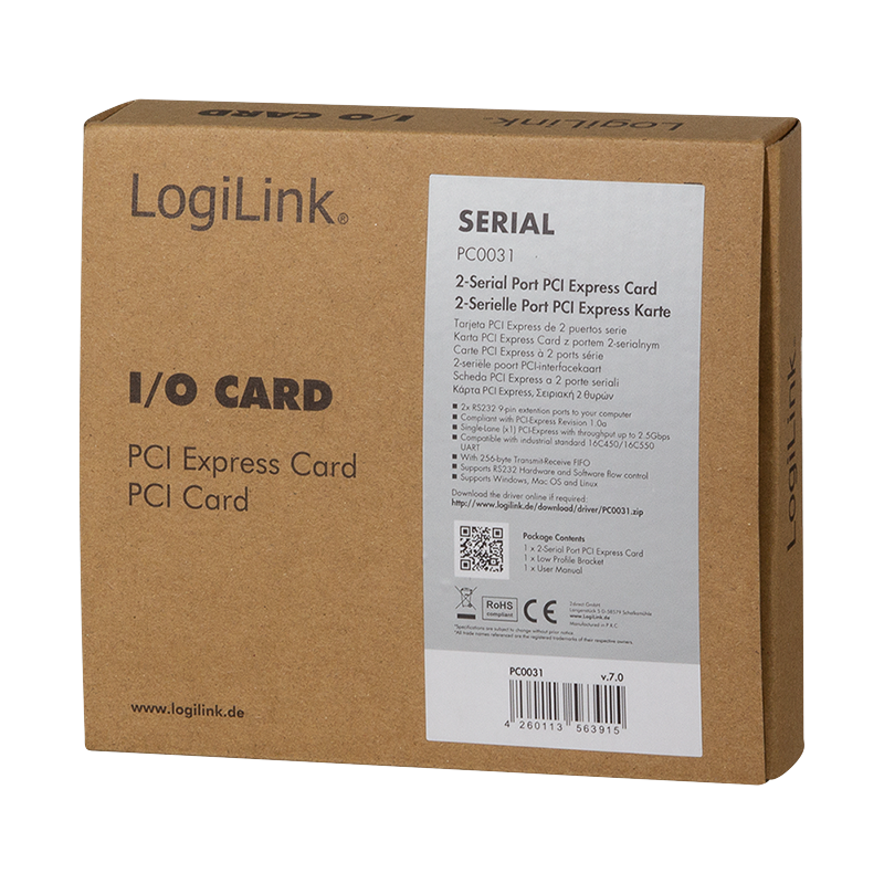 PCI-express kort, 2 x seriel port, RS232