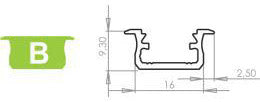 Alu. LED profil - Type B, Anodiseret sort (2,02m)