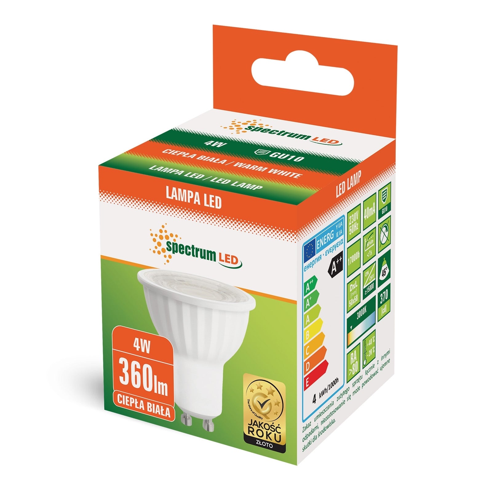 4W LED GU10 Pære 3000K 360 Lm