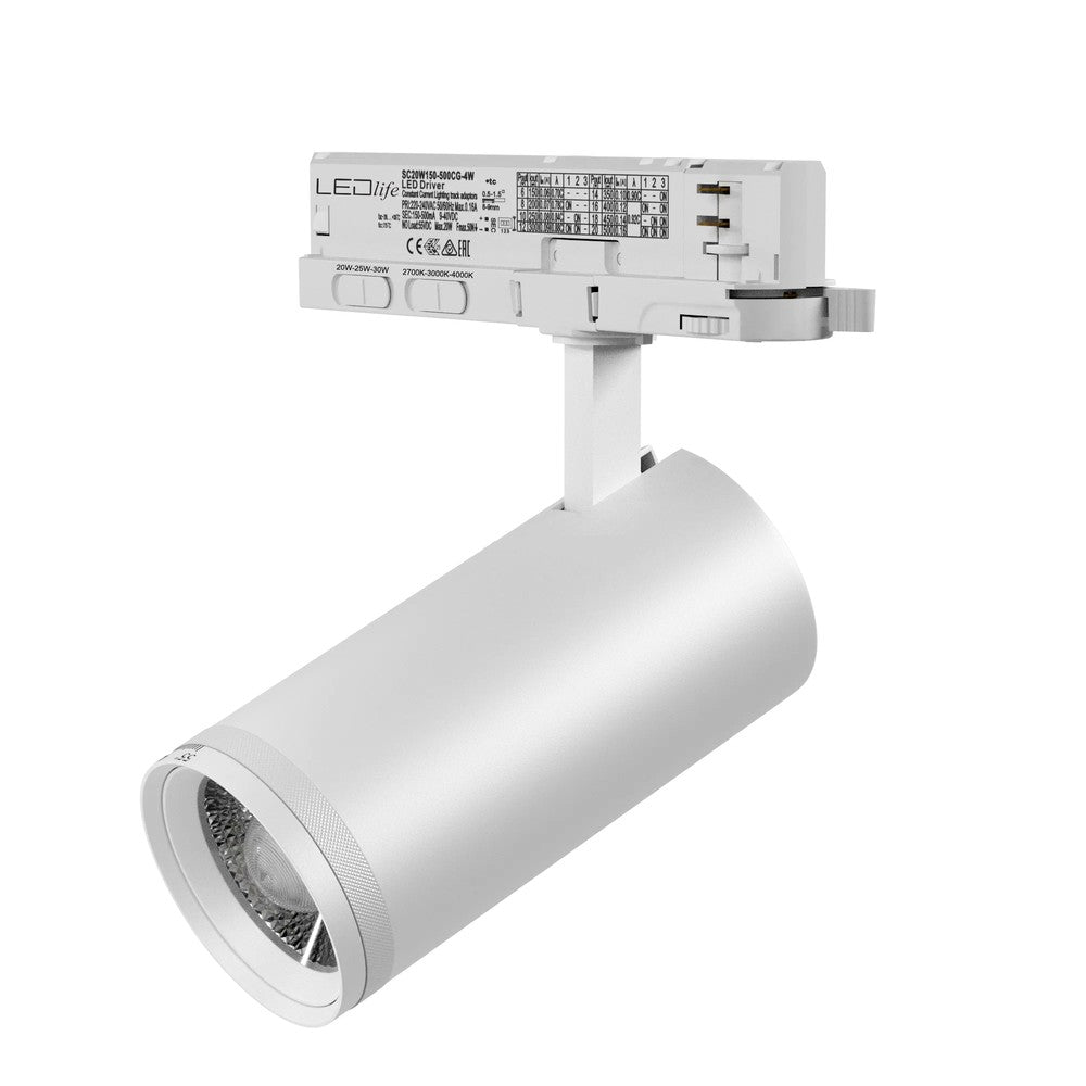 LEDlife Zoom justerbar skinnespot 30W - CCT + lysstyrke + spredning, Hvid, RA92, 3000lm, 3-faset