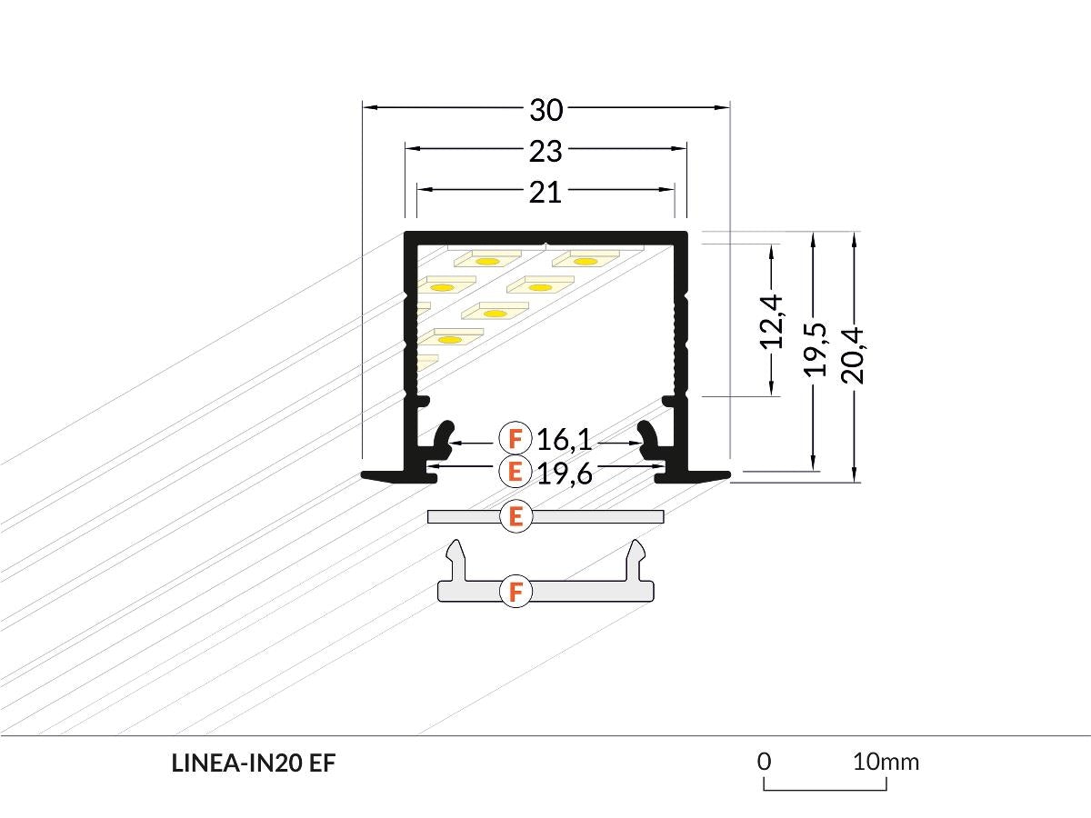 DIOFLEX Alu profil LINEA-IN20 F/U7 1m 30x20,4mm