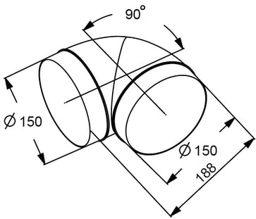 Rund Ø150 bøjning 90 grader