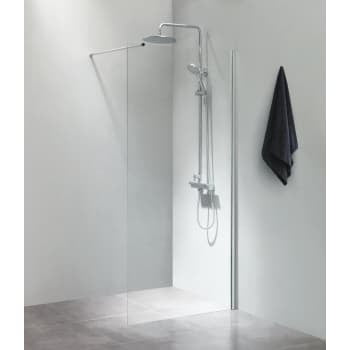 Fritstående væg 70x200cm klart glas, med 100cm forhængsstang