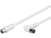 Antennekabel - COAX han > 90° COAX hun, RG59, Hvid (2,5m)