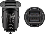 Dobbelt USB billader - 2 x USB A hun (4,8A), Sort