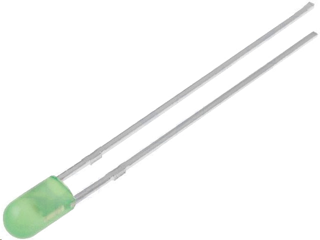 3mm LED - Rund, GRØN diffus, u. flange (15mcd 60°)