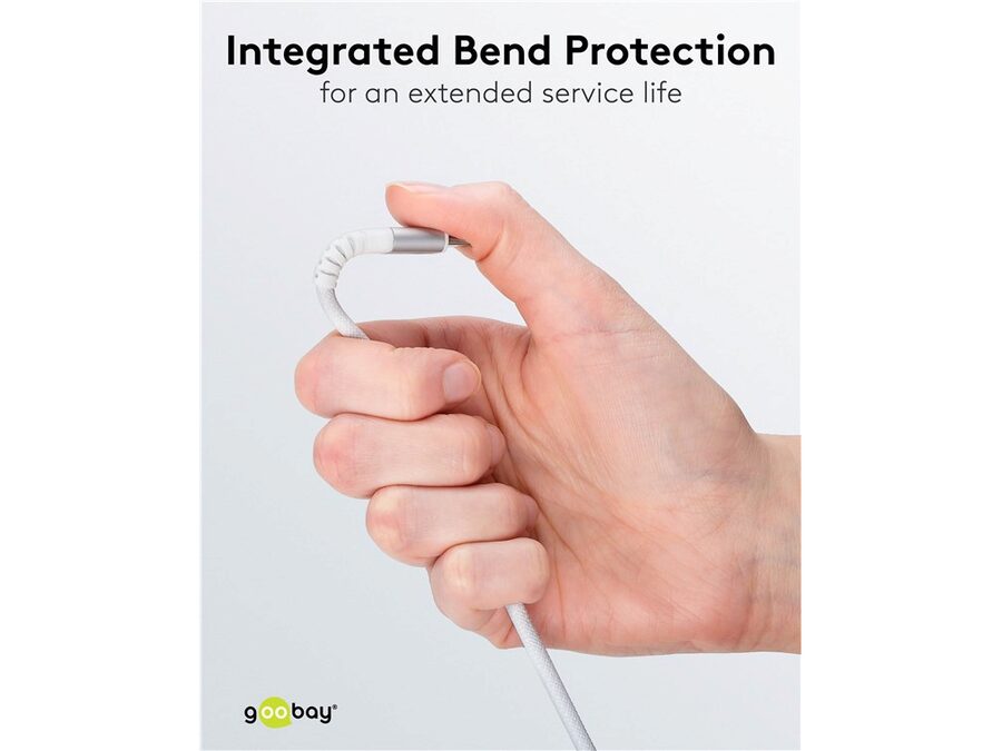 USB-A til USB-C Supersoft PD Tekstilkabel, 3A, Hvid (0,5m)