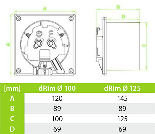 Ventilator - dRim Ø100, Standard, Kugleleje, 6W, 93m3/h