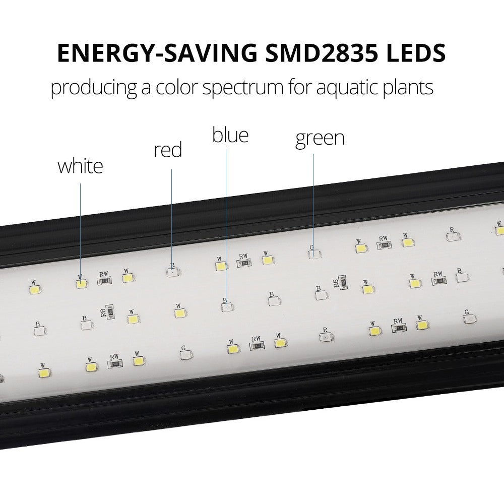 Akvariearmatur med Justerbar Længde og 6W LEDlys - Hvid/Blå/Rød/Grøn, IP66, 230V, 200lm