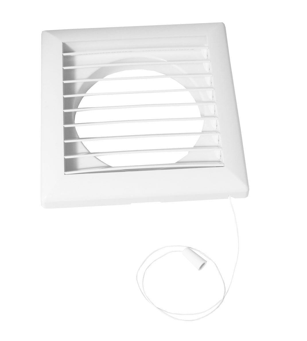 Ventilationsrist m. lukkespjæld - Træksnor, 140x140, Hvid