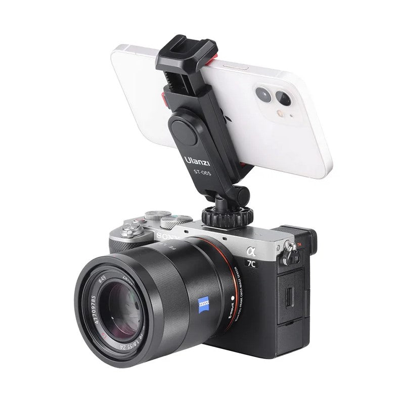 Smartphone holder m. mikrofon-mount, 1/4" tripod-gevind Sort