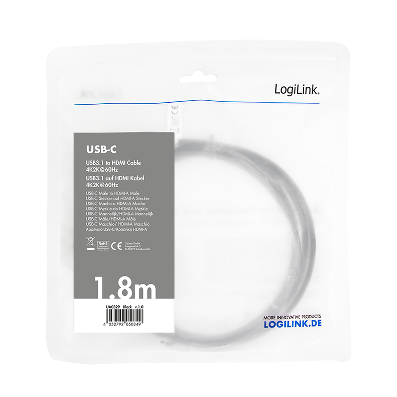 USB-C til HDMI adapterkabel (4k), sort (1,8m)