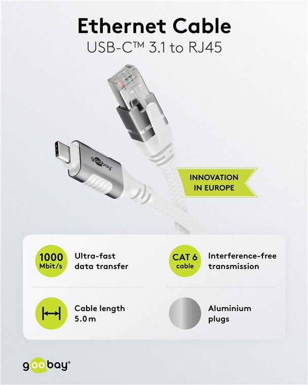USB-C™ 3.1 til RJ45 netværkskabel, Hvid (1,5m)
