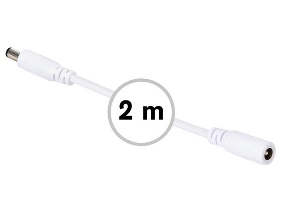 DC forlængerkabel - 5,5x2,1mm han/hun,Hvid (2m)