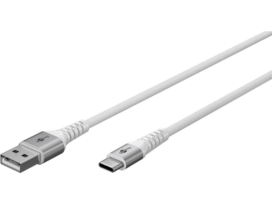 USB-A til USB-C Supersoft PD Tekstilkabel, 3A, Hvid (3m)