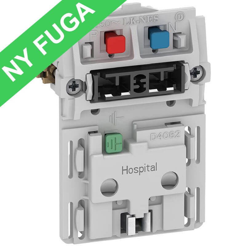 Fuga stikk. hospital 2-pol m/jord med afbryder 1m½