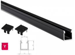 Alu. LED profil - Type Y, Anodiseret sort (1m)