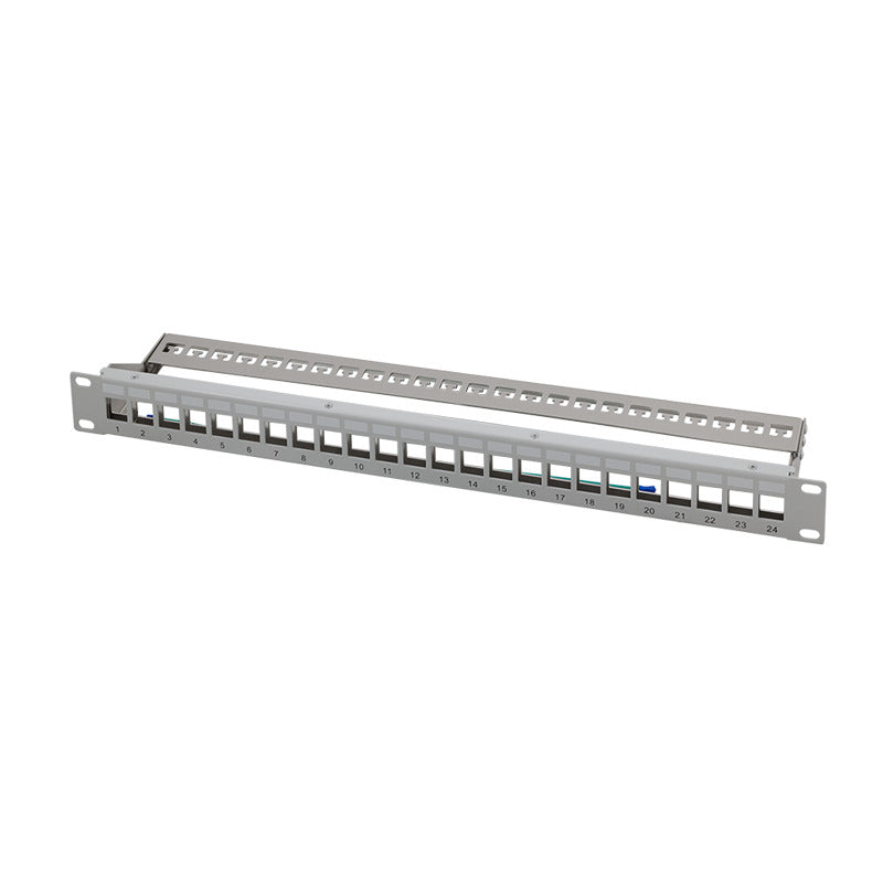 19" Patch panel - 1U, 24 x keystone porte, Grå
