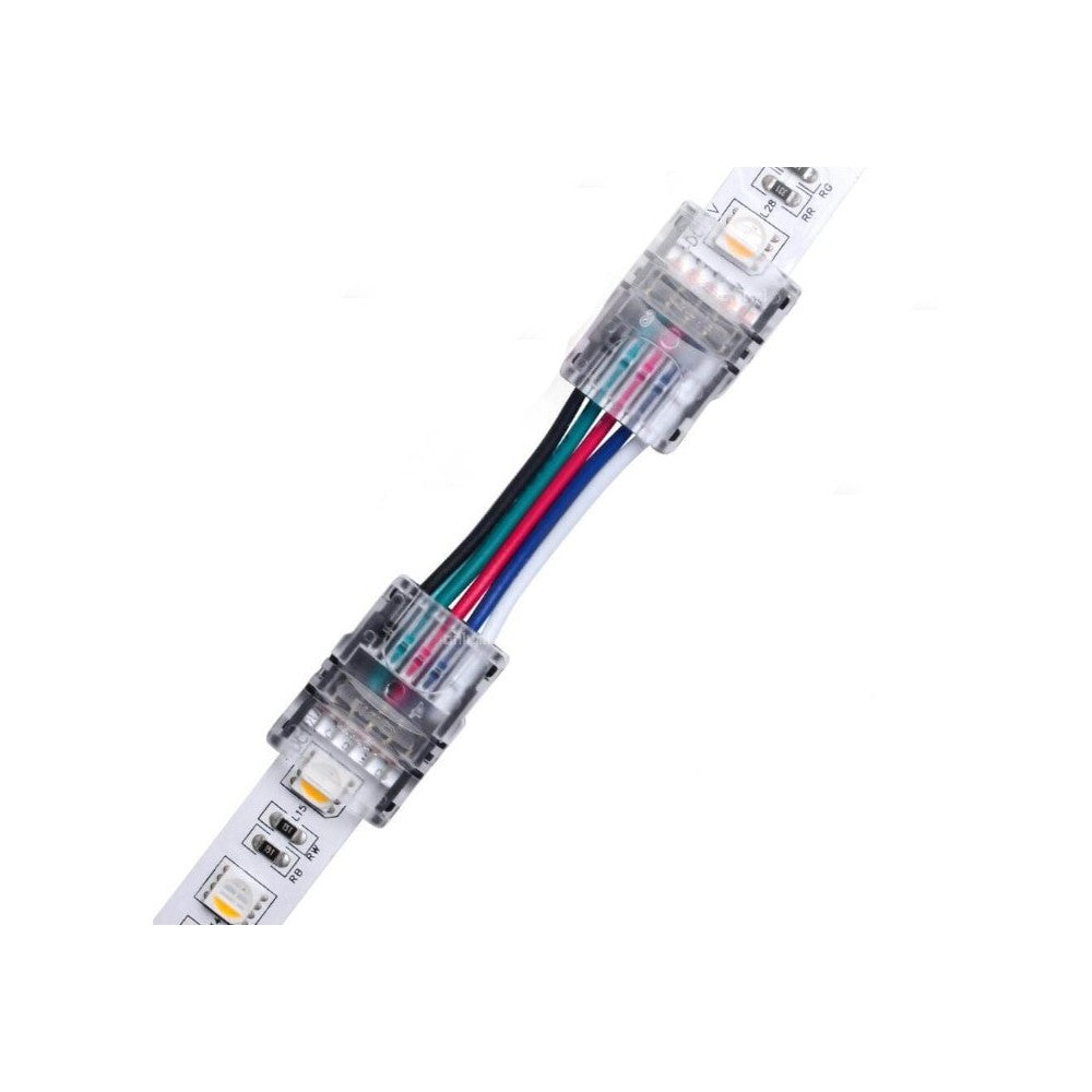 Samler med ledning til LED strip - 12mm, RGB+W, IP20, 5V-24V - Tilslutning og forlængelse af LED-strips med praktisk samler og ledning til 12mm, RGB+W, IP20 LED-strips med spænding fra 5V-24V.
