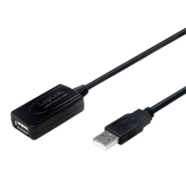 USB 2.0 Repeaterkabel - A han til A hun, Sort (10m)