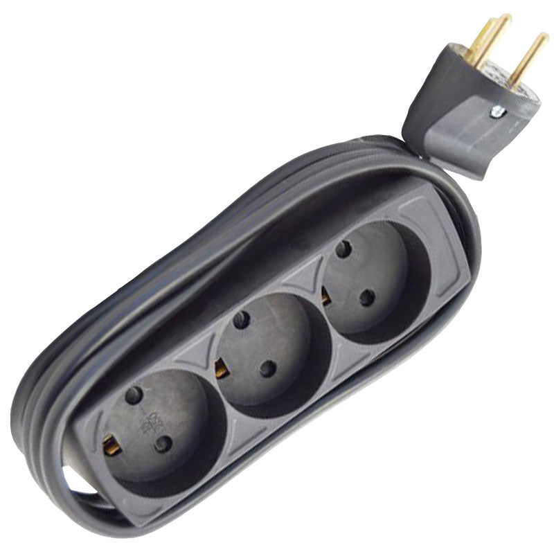 Stikdåse børnesikret 3-vejs 1,5m m/jord sort