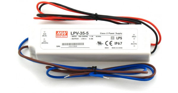 LED strømforsyning - 5Vdc 5A (30W) konst.spænding (IP67)