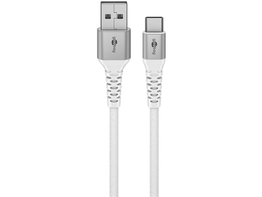 USB-A til USB-C Supersoft PD Tekstilkabel, 3A, Hvid (0,5m)