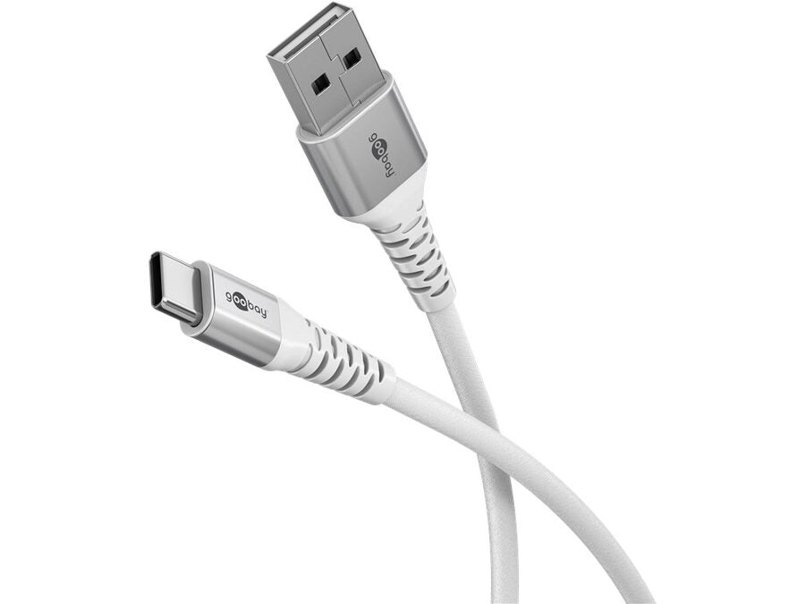 USB-A til USB-C Supersoft PD Tekstilkabel, 3A, Hvid (1m)