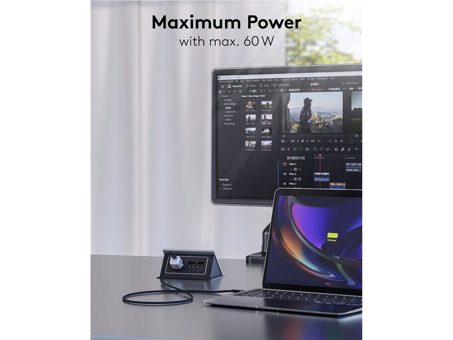 USB-A til USB-C Supersoft PD Tekstilkabel, 3A, Sort (2m)