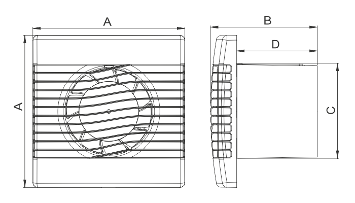 Vægventilator pRim Ø120 HS - Fugtighedsføler, 16W, 158m3/h