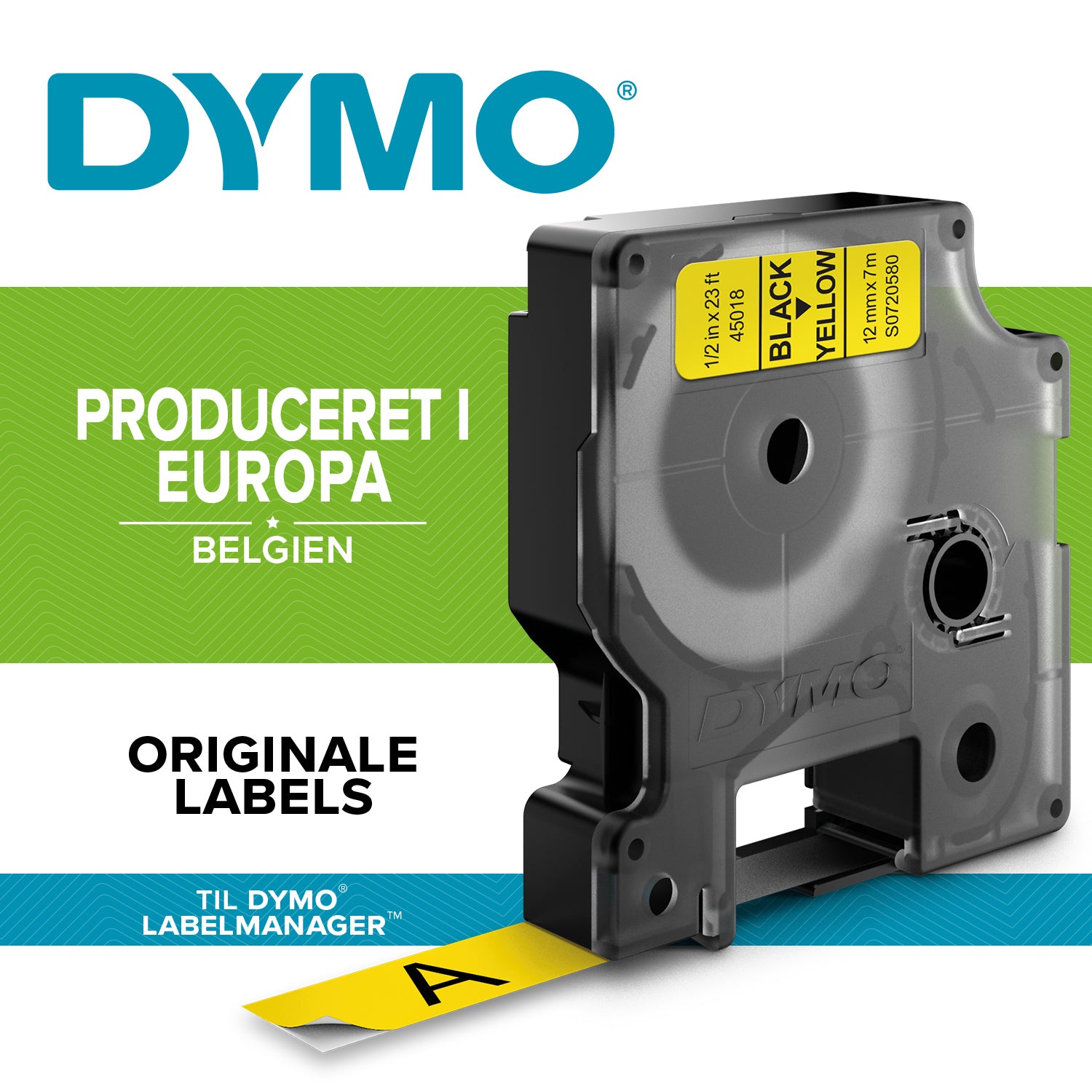 DYMO D1 tape sort/gul 12mmx7m