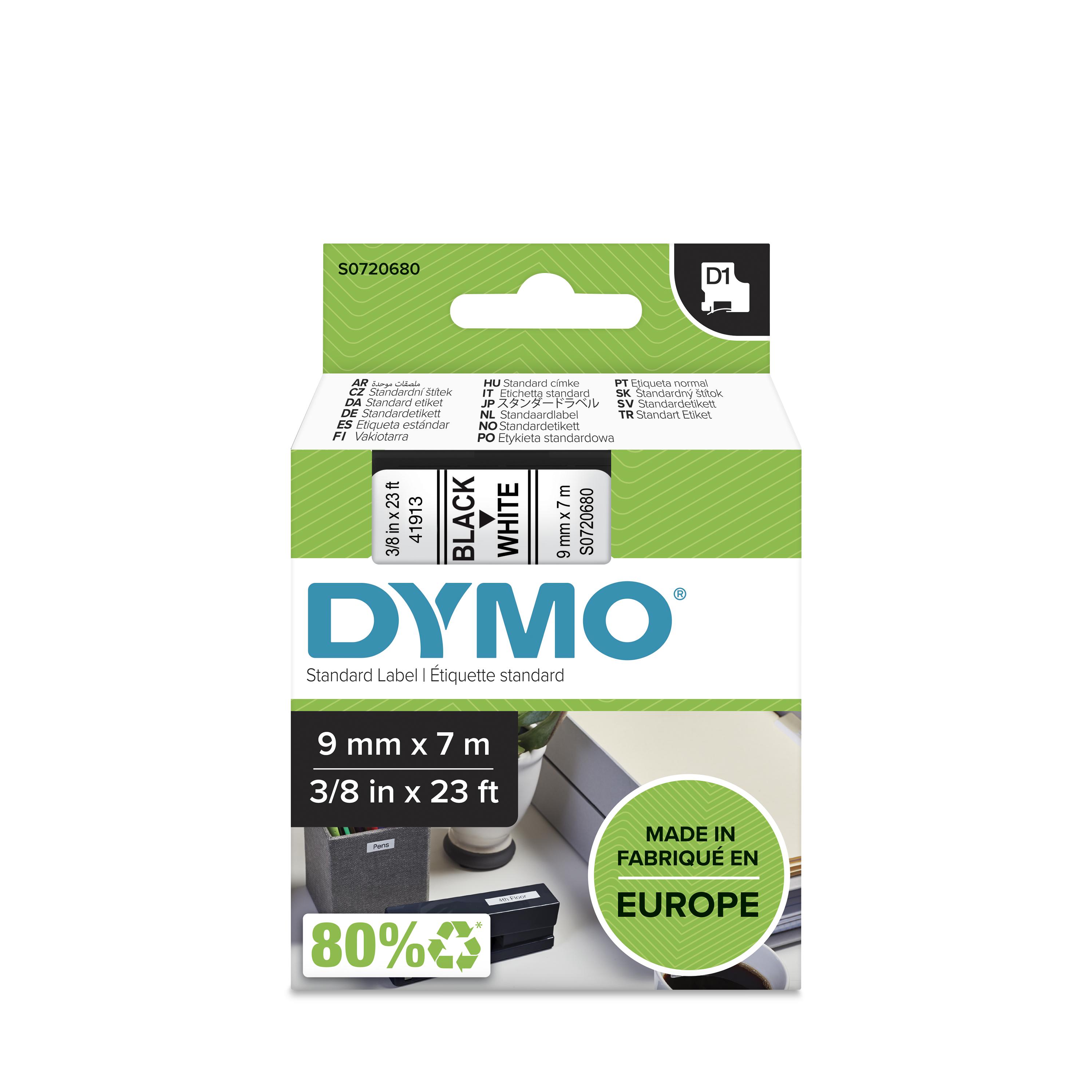 DYMO D1 tape sort/hvid 9mmx7m