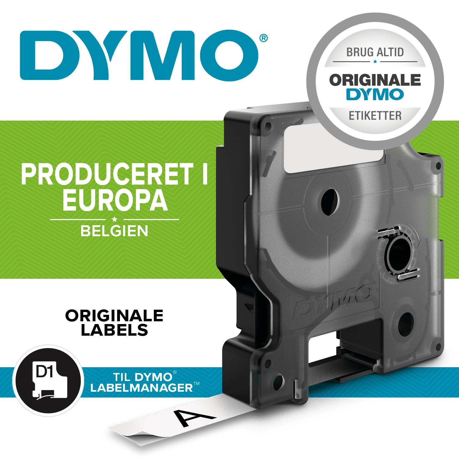 DYMO D1 tape sort/hvid 9mmx7m