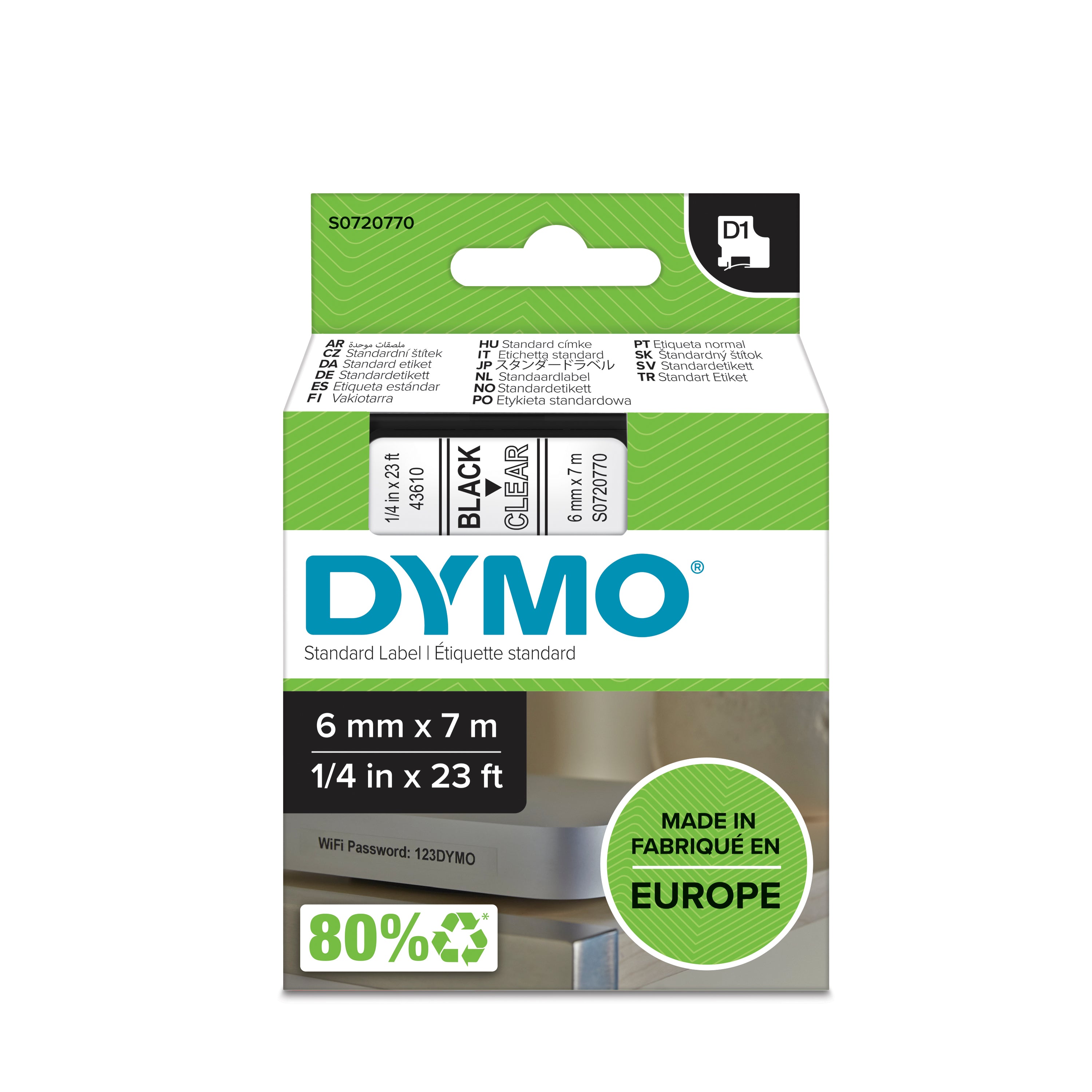 DYMO D1 tape sort/klar 6mmx7m