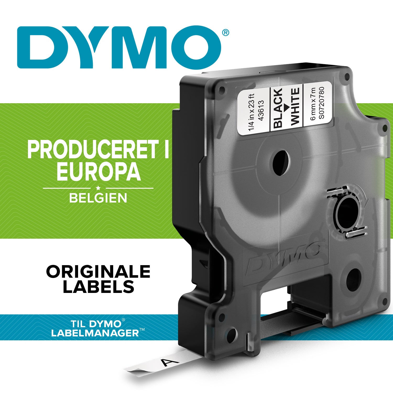 DYMO D1 tape sort/hvid 6mmx7m