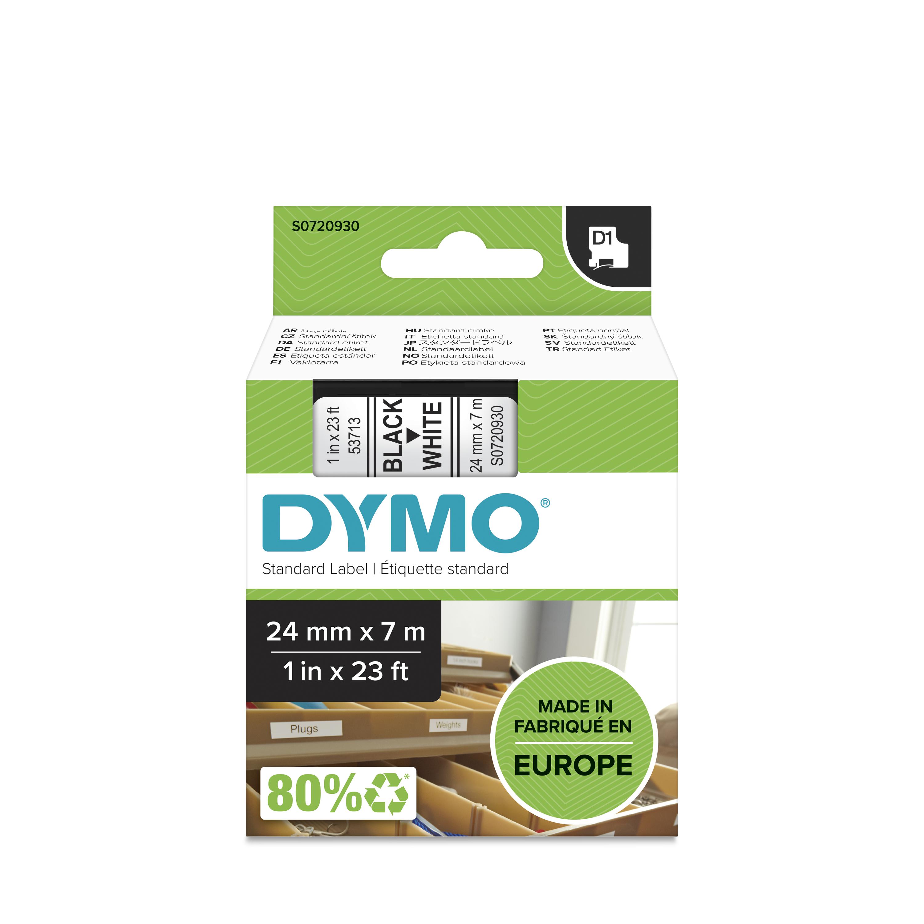 DYMO D1 tape sort/hvid 24mmx7m